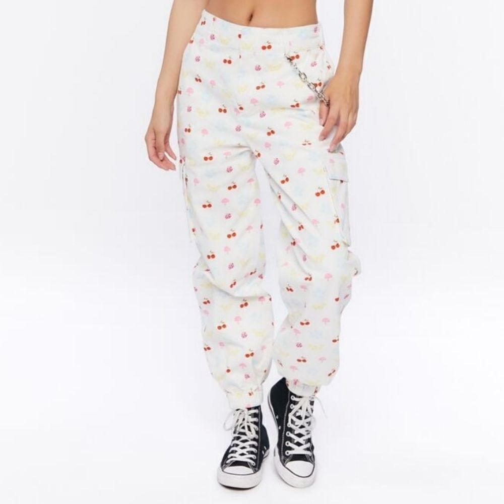 COTTAGECORE fruit and mushroom print jogger cargo pants‎ M